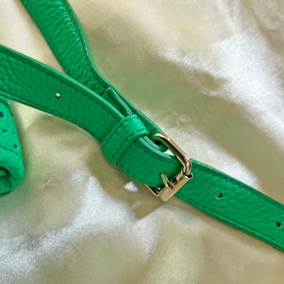 SADDLE BAG, ISAAC MIZRAHI SOFT LEATHER, SHAMROCK GREEN, SHOULDER STRAP, LINED - Picture 8 of 13